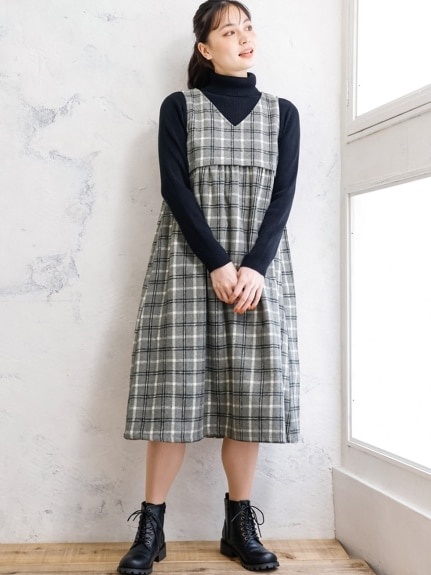 【Alinoma】大きいサイズ 切替デザインジャンパースカート（ナチュラルレシピ）を使ったぽっちゃりコーディネート