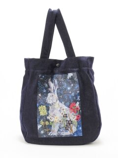 「glanta」アーティストコラボ デニム/キャンバス「Hare 」プリント+刺繍リュックトートバッグ