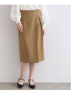 【日本製/UVケア】ウール混ラップ風ストレートスカート
