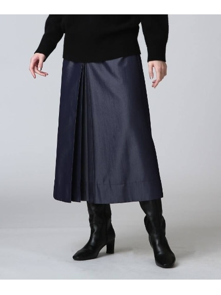 ◆【日本製】ウールデニムパンツスカート（ひざ丈スカート）INDIVI（インディヴィ）  01