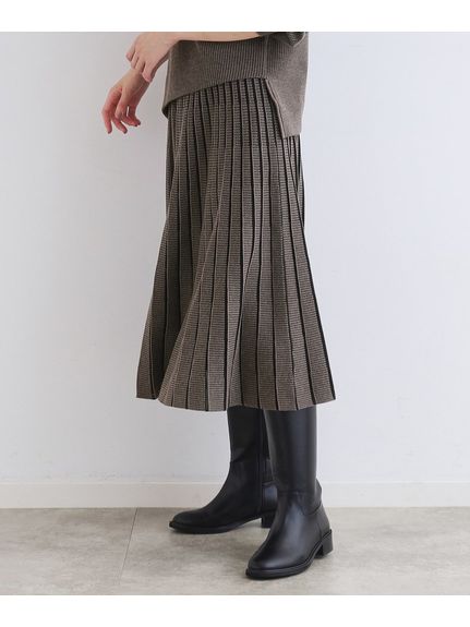 【ウエストゴム】ジャカードニットプリーツスカート（ひざ丈スカート）INDIVI（インディヴィ）  10