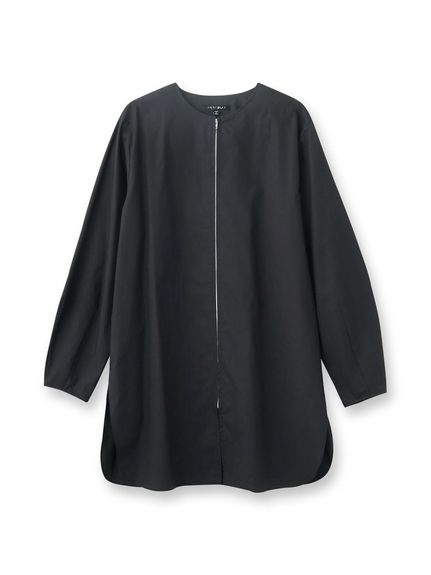 【日本製/コットン100%】デザインスリーブノーカラージップシャツ（シャツ・ブラウス）INDIVI（インディヴィ）  01