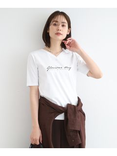 【洗える／コットン100％】VネックロゴTシャツ