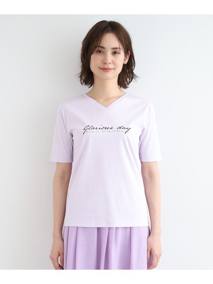 【洗える／コットン100％】VネックロゴTシャツ（Tシャツ）INDIVI（インディヴィ）  18