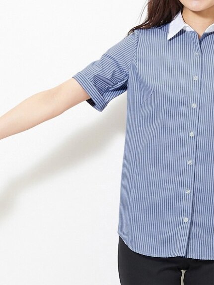 大きいサイズ  脇汗取りカットソー付半袖クレリックシャツ（シャツ・ブラウス）SMILELAND（スマイルランド (Lー10L)） 0 09