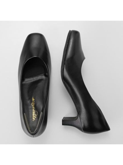 【ゆったり幅広】ブラックスクエアトゥミドルヒールパンプス（制菌・消臭中敷）（選べるワイズ）（パンプス）SMILELAND（靴・バッグ）（スマイルランド（クツ・バッグ）） 0 15