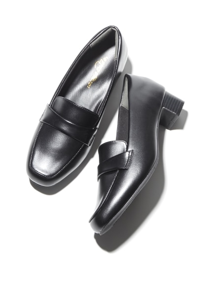 【ゆったり幅広】ブラックスクエアトゥローファーパンプス（制菌・消臭中敷）（選べるワイズ）（ローファーシューズ）SMILELAND（靴・バッグ）（スマイルランド（クツ・バッグ）） 0 15