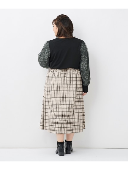 大きいサイズ　フリンジチェックフレアスカート（ひざ丈スカート）SMILELAND（スマイルランド (Lー10L)）  20