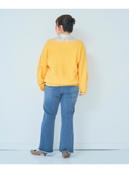 大きいサイズ　よくのびる裾フリンジソフトフレアデニムパンツ（ゆったりヒップ）（ワイドパンツ・ガウチョパンツ）SMILELAND（スマイルランド (Lー10L)）  30