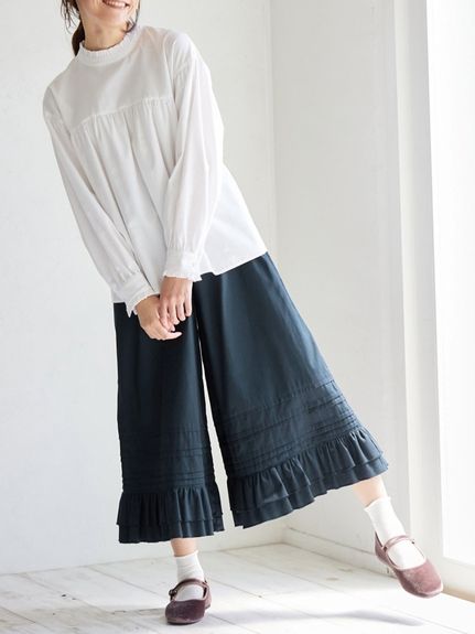 大きいサイズ 綿100％スカート見えする裾フリルワイドパンツ（ゆったりヒップ）（ワイドパンツ・ガウチョパンツ）SMILELAND（スマイルランド (Lー10L)）  12
