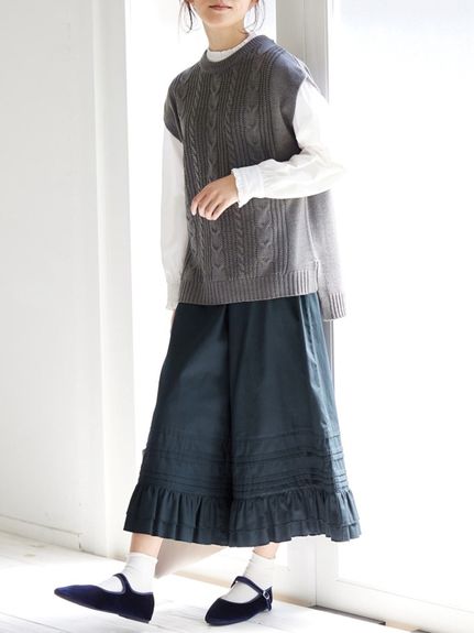 大きいサイズ 綿100％スカート見えする裾フリルワイドパンツ（ゆったりヒップ）（ワイドパンツ・ガウチョパンツ）SMILELAND（スマイルランド (Lー10L)）  13