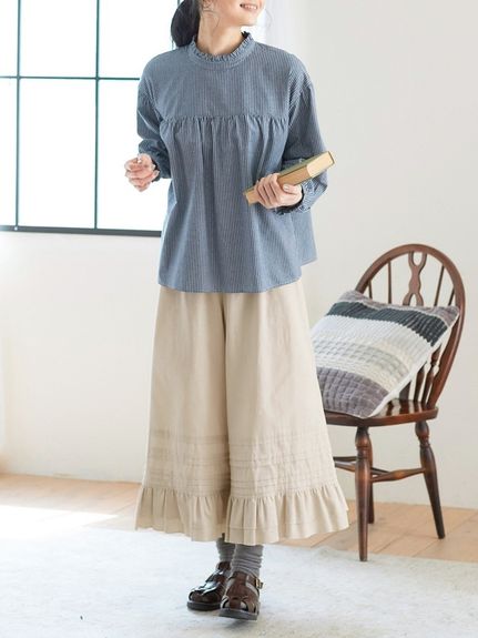 大きいサイズ 綿100％スカート見えする裾フリルワイドパンツ（ゆったりヒップ）（ワイドパンツ・ガウチョパンツ）SMILELAND（スマイルランド (Lー10L)）  14