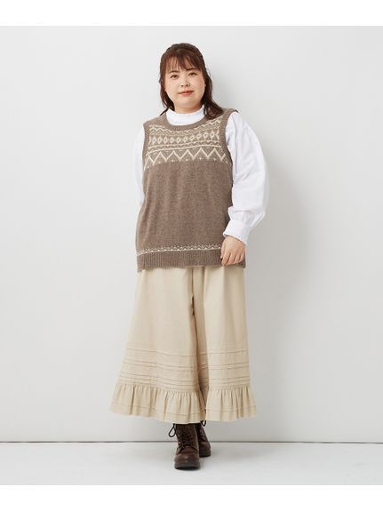 大きいサイズ 綿100％スカート見えする裾フリルワイドパンツ（ゆったりヒップ）（ワイドパンツ・ガウチョパンツ）SMILELAND（スマイルランド (Lー10L)）  17