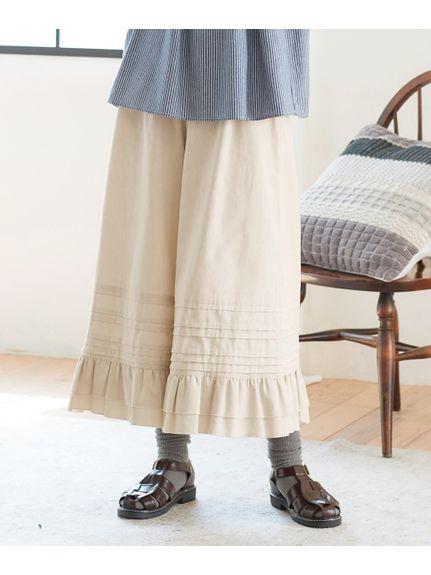 大きいサイズ 綿100％スカート見えする裾フリルワイドパンツ（ゆったりヒップ）（ワイドパンツ・ガウチョパンツ）SMILELAND（スマイルランド (Lー10L)）  01