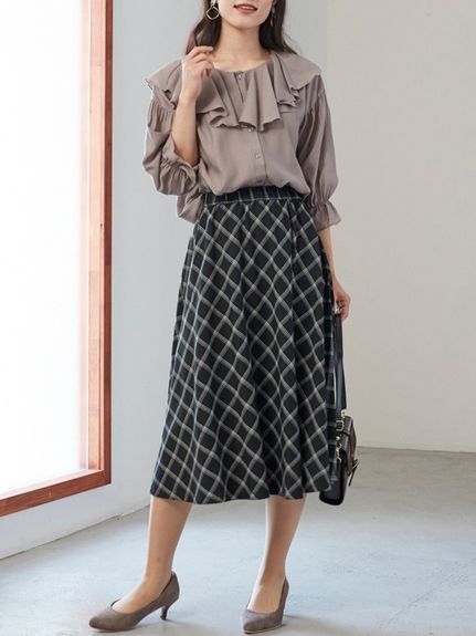 大きいサイズ フレアギャザースカート（ゆったりヒップ）（ひざ丈スカート）SMILELAND（スマイルランド (Lー10L)）  09