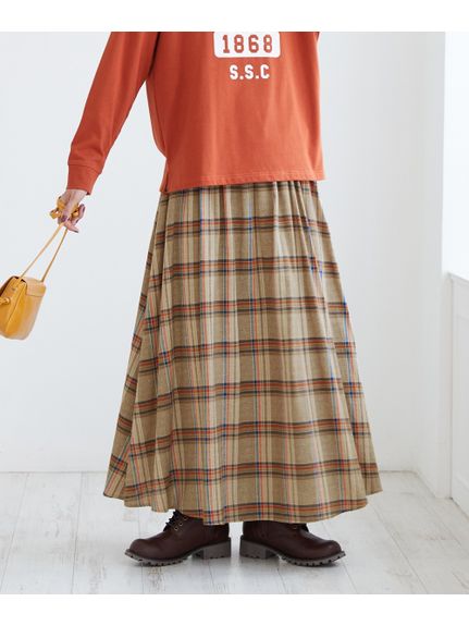 大きいサイズ 素材感あふれるチェック柄ロングスカート（ロング丈・マキシ丈スカート）SMILELAND（スマイルランド (Lー10L)）  02
