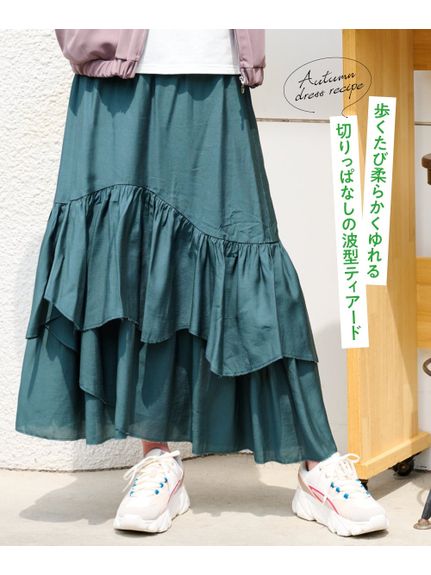 大きいサイズ 変形ティアードスカート（ゆったりヒップ）（ロング丈・マキシ丈スカート）SMILELAND（スマイルランド (Lー10L)）  01