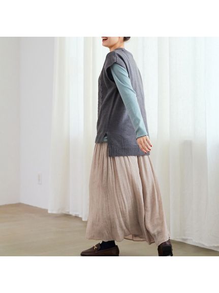 大きいサイズ　スラブ素材のふわっと軽やかスカート見えワイドパンツ（ゆったりヒップ）（ワイドパンツ・ガウチョパンツ）SMILELAND（スマイルランド (Lー10L)）  36