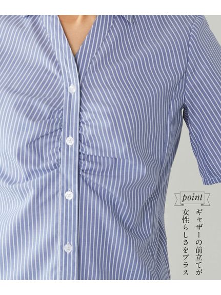 大きいサイズ　形態安定半袖ギャザーシャツ（シャツ・ブラウス）SMILELAND（スマイルランド (Lー10L)） 0 07