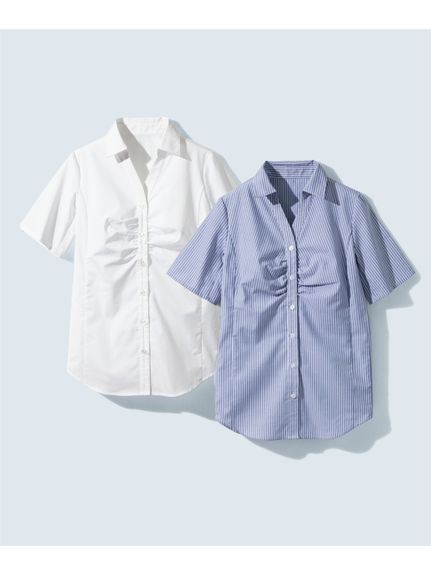 大きいサイズ　形態安定半袖ギャザーシャツ（シャツ・ブラウス）SMILELAND（スマイルランド (Lー10L)） 0 10