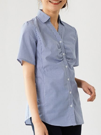 大きいサイズ　形態安定半袖ギャザーシャツ（シャツ・ブラウス）SMILELAND（スマイルランド (Lー10L)） 0 01
