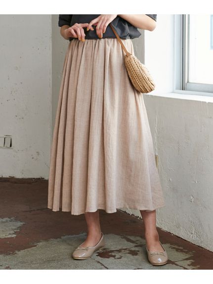Alinoma】大きいサイズ ふわりと軽い綿混楊柳ロングスカートSMILELAND