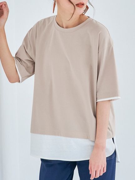 大きいサイズ 綿100％フェイクレイヤードオーバーサイズＴシャツ（Tシャツ）SMILELAND（スマイルランド (Lー10L)）  17