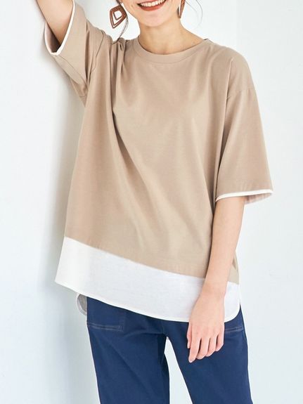 大きいサイズ 綿100％フェイクレイヤードオーバーサイズＴシャツ（Tシャツ）SMILELAND（スマイルランド (Lー10L)）  01