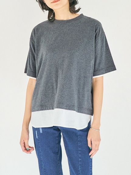 大きいサイズ 綿100％フェイクレイヤードオーバーサイズＴシャツ（Tシャツ）SMILELAND（スマイルランド (Lー10L)）  02