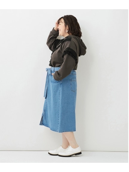 大きいサイズ　デニムAラインスカート（ウエストリボン付）（ゆったりヒップ）（ロング丈・マキシ丈スカート）SMILELAND（スマイルランド (Lー10L)）  17