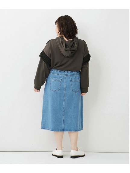 大きいサイズ　デニムAラインスカート（ウエストリボン付）（ゆったりヒップ）（ロング丈・マキシ丈スカート）SMILELAND（スマイルランド (Lー10L)）  18