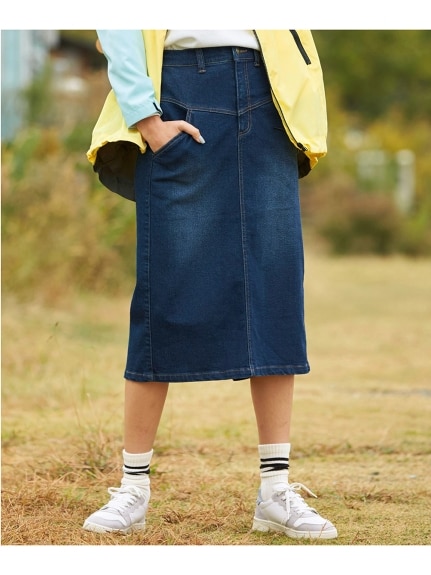 大きいサイズ よくのびるデザインデニムスカート（ゆったりヒップ）（ひざ丈スカート）SMILELAND（スマイルランド (Lー10L)）  02