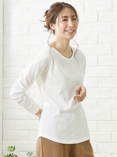 綿100％ 日本製 さらりと強撚天竺 裾ラウンド長袖Ｔシャツ 一枚あれば365日困らない服（RiFUKURU）
