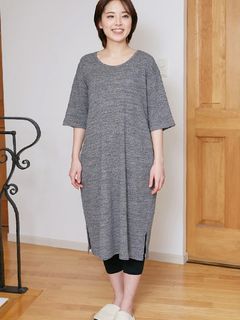 綿100％ 日本製 ワッフル 5分袖サイドスリットワンピース 一枚着用も重ね着もOKなとっておきの服（RiFUKURU）