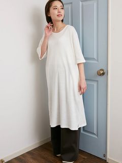 綿100％ 日本製 ワッフル 5分袖サイドスリットワンピース 一枚着用も重ね着もOKなとっておきの服（RiFUKURU）