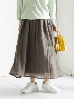 大きいサイズ　ふわりと軽い楊柳ロング丈スカート（ゆったりヒップ）