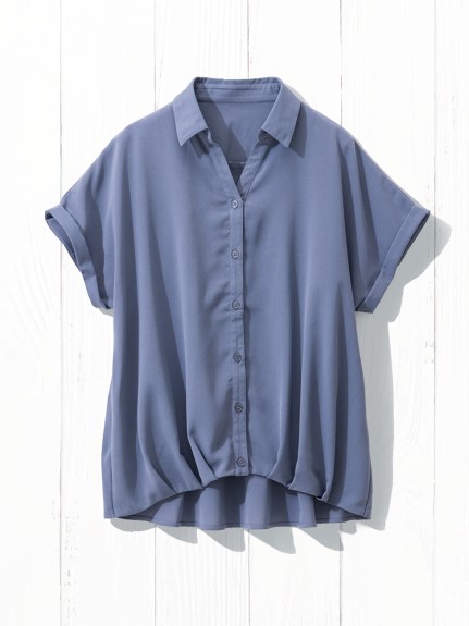 大きいサイズ お手入れ簡単！しわになりにくいとろみ素材フロントタックシャツ（シャツ・ブラウス）SMILELAND（スマイルランド (Lー10L)） 0 11