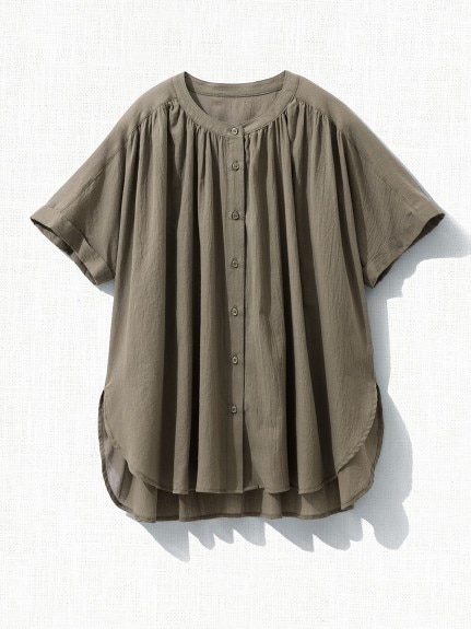 大きいサイズ 綿100％涼やかフレンチスリーブギャザーゆるシャツ（薄手素材）（シャツ・ブラウス）SMILELAND（スマイルランド (Lー10L)）  10