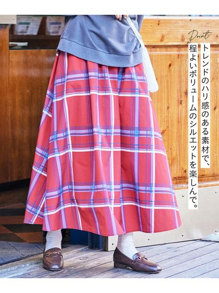 大きいサイズ 程よい張り感を楽しむシャカシャカチェックロングスカート（ゆったりヒップ）（ロング丈・マキシ丈スカート）SMILELAND（スマイルランド (Lー10L)）  04