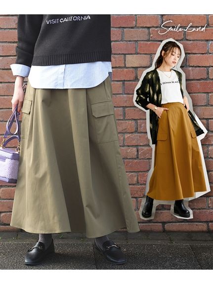 大きいサイズ ポケットデザインロングスカート（ゆったりヒップ）（ロング丈・マキシ丈スカート）SMILELAND（スマイルランド (Lー10L)）  02