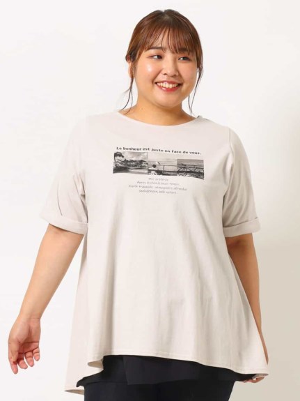 【大きいサイズ】モノクロフォトプリントイレヘムTシャツ（Tシャツ）エウルキューブ(eur3)（エウルキューブ (Lー6L)）  01