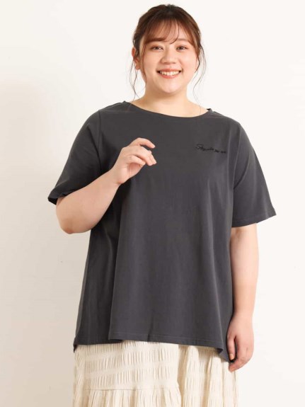 【大きいサイズ】ロゴ刺繍AラインTシャツ