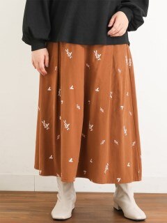 22年冬新作【大きいサイズ/soso×eur3】リーフ刺繍スカート