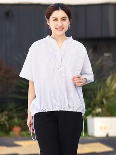 24年夏新作【大きいサイズ】裾ドロストショート丈シャツ