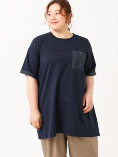 24年夏新作【大きいサイズ】胸ポケット付きTシャツチュニック