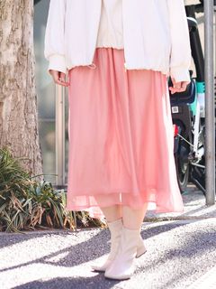 24年春新作【大きいサイズ】箔プリントギャザースカート