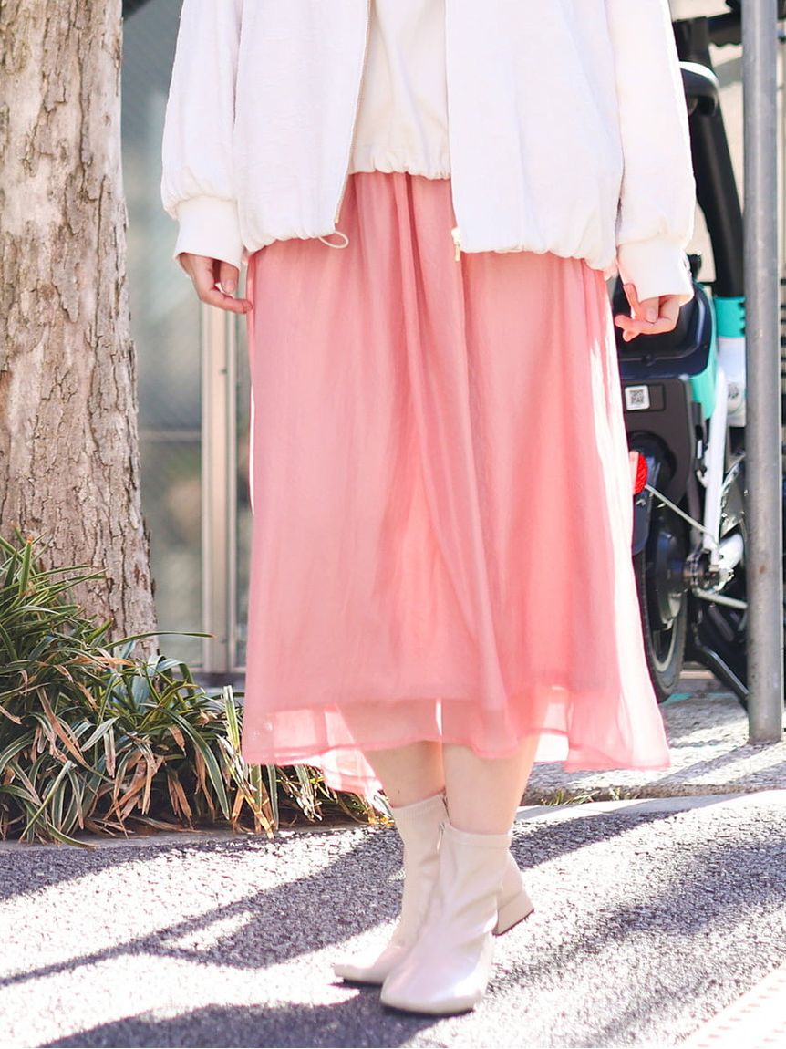 Alinoma】24年春新作【大きいサイズ】箔プリントギャザースカート 