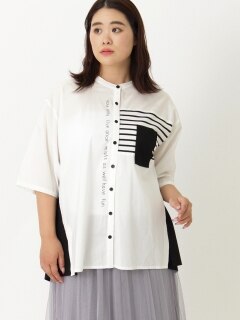 【22夏新作】ノーカラーオリジナルデザインシャツ / 大きいサイズ レディス ラクープ アルディラ