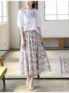 リリー刺繍フレアスカート 大きいサイズ