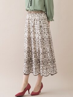 【22秋新作】カットワーク刺繍フレアスカート／大きいサイズ ローズティアラ